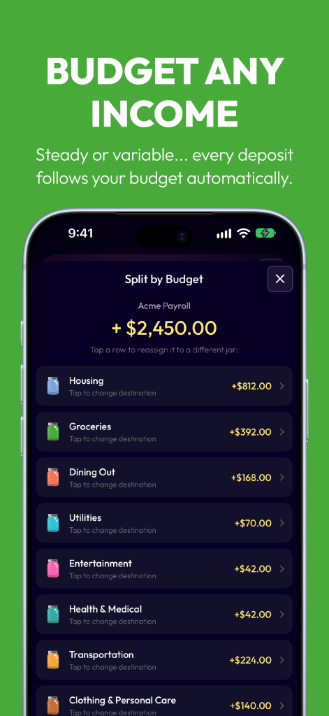 Jelli App Store screenshot: Budget any income